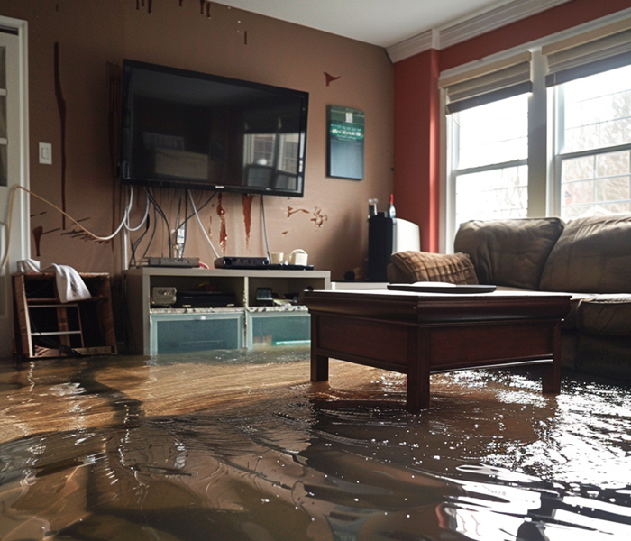 Water damage in a living room